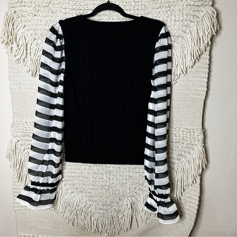 ANTHROPOLOGIE Maeve black and white cable knit contrast sweater M - Picture 11 of 11